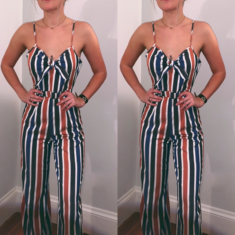 NWT Pinstripe Tie Jumpsuit